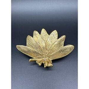Vintage Brass Sage Leaf Dish Virginia‎ Metalcrafters Signed MCM Trinket Catchall